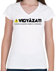 printfashion vigyazat - Női V-nyakú póló - Fehér (4668982)