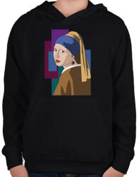 printfashion Jan Vermeer - Leány gyöngy fülbevalóval - Gyerek kapucnis pulóver - Fekete (6731624)