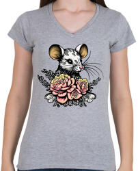printfashion Egér tetoválás - Női V-nyakú póló - Sport szürke (13860331)