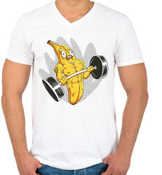 printfashion Testépítő banán - Férfi V-nyakú póló - Fehér (12050174)