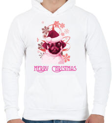 printfashion christmas pug - Férfi kapucnis pulóver - Fehér (2040309)