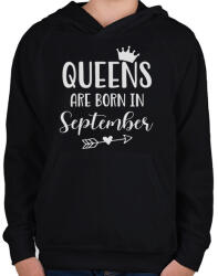 printfashion QUEENS are born in September - Gyerek kapucnis pulóver - Fekete (5500302)