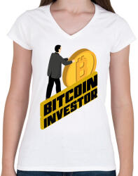 printfashion Bitcoin-investor - Női V-nyakú póló - Fehér (6039240)