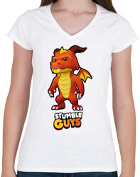 printfashion Stumble Guys - Inferno Dragon - Női V-nyakú póló - Fehér (16082860)
