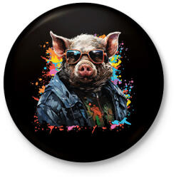 printfashion Cool pig - Kitűző, hűtőmágnes - Fekete (14714346)