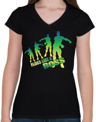 printfashion Floss like a Boss - Női V-nyakú póló - Fekete (1097530)