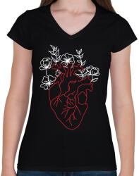 printfashion red&white 1 - Női V-nyakú póló - Fekete (16289778)