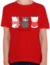 printfashion Meowy Catmas - Gyerek póló - Piros (5464459)