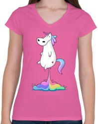 printfashion Egyszarvú puki - Női V-nyakú póló - Rózsaszín (950361)