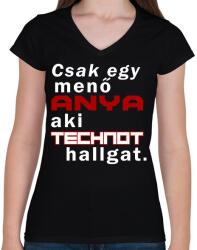 printfashion Anya, aki technot hallgat. - Női V-nyakú póló - Fekete (2522081)