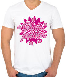 printfashion Pink Power - Férfi V-nyakú póló - Fehér (13973796)