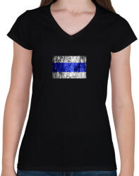 printfashion Kéksáv minimál - Női V-nyakú póló - Fekete (6082089)