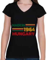 printfashion Szülinap made in Hungary 1964 - Női V-nyakú póló - Fekete (16843772)