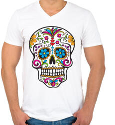 printfashion mexikói Koponya, - Férfi V-nyakú póló - Fehér (4724065)