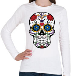 printfashion Fehér, piros és lila calavera illusztráció - Női hosszú ujjú póló - Fehér (4724333)