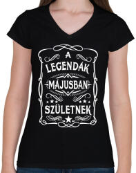 printfashion A legendák májusban születtek - Női V-nyakú póló - Fekete (2452366)