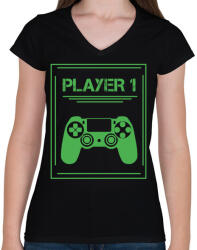 printfashion PLAYER 1 - Női V-nyakú póló - Fekete (4229220)
