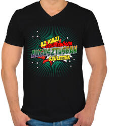 printfashion A szuperhősök augusztusban születtek - Férfi V-nyakú póló - Fekete (2139113)