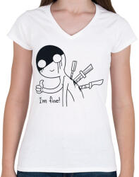 printfashion I am fine - Női V-nyakú póló - Fehér (12070434)