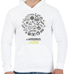 printfashion Az autószerelés az életem - Férfi kapucnis pulóver - Fehér (6563439)