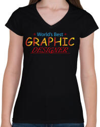 printfashion World's best graphic designer - Női V-nyakú póló - Fekete (12688292)