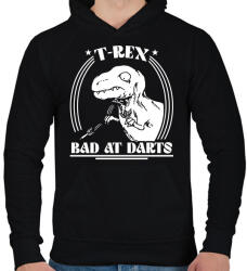 printfashion T-rex - Bad at darts - Férfi kapucnis pulóver - Fekete (11740119)