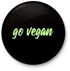 printfashion Go vegan - Kitűző, hűtőmágnes - Fekete (3101225)