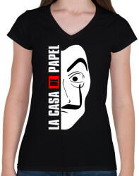 printfashion La Casa de Papel - A nagy pénzrablás - Money Heist - Női V-nyakú póló - Fekete (5793561)