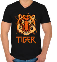 printfashion TIGERFACE - Férfi V-nyakú póló - Fekete (15511875)