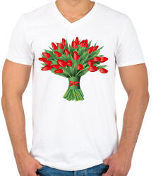 printfashion Tulipáncsokor - Férfi V-nyakú póló - Fehér (12067495)