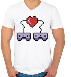 printfashion I love video games, retro - Férfi V-nyakú póló - Fehér (11171421)