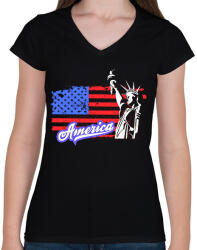 printfashion usa liberty - Női V-nyakú póló - Fekete (16216514)