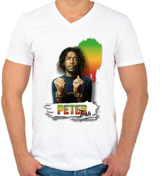 printfashion Peter Tosh - reggae - Férfi V-nyakú póló - Fehér (7661784)
