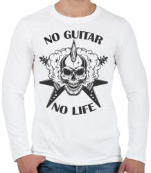 printfashion No guitar, No life - Gitáros koponya - Férfi hosszú ujjú póló - Fehér (6371923)