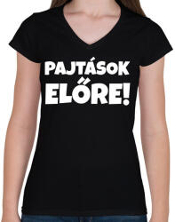 printfashion PAJTÁSOK ELŐRE - Női V-nyakú póló - Fekete (10987499)