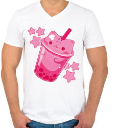 printfashion Cicás bubble tea - Férfi V-nyakú póló - Fehér (16616038)