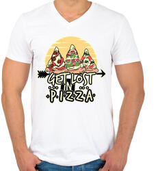printfashion Get lost in pizza - Férfi V-nyakú póló - Fehér (1981053)