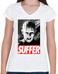 printfashion Pinhead Suffer - Női V-nyakú póló - Fehér (2070437)
