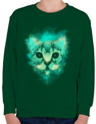 printfashion Kozmosz macska - Gyerek pulóver - Sötétzöld (110144)