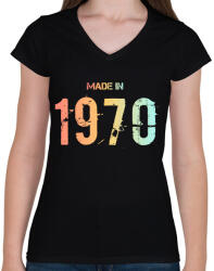 printfashion 1970 - Női V-nyakú póló - Fekete (6223937)