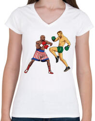 printfashion McGregor vs Mayweather - Női V-nyakú póló - Fehér (1902131)