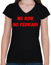 printfashion NO RISK NO FERRARI - Női V-nyakú póló - Fekete (16115817)