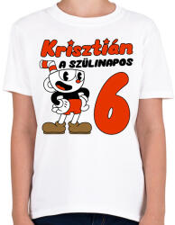 printfashion Cuphead Szülinap - Egyedi névvel - Gyerek póló - Fehér (7019151)