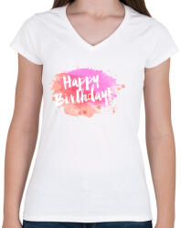 printfashion Boldog Születésnapot! - Női V-nyakú póló - Fehér (384505)