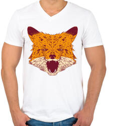 printfashion Mérges róka - Férfi V-nyakú póló - Fehér (9611939)
