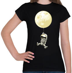 printfashion Űrhajós és a hold lufi - Női póló - Fekete (9426133)