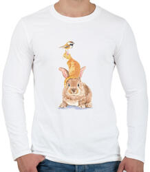 printfashion Bird, Cat, Rabbit - Férfi hosszú ujjú póló - Fehér (1738791)