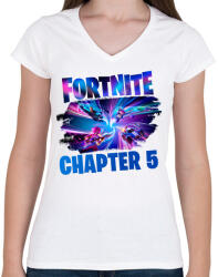 printfashion Fortnite - Női V-nyakú póló - Fehér (15177725)
