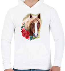 printfashion Ló virággal - Férfi kapucnis pulóver - Fehér (13895788)