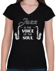 printfashion Jazz is the soul - Női V-nyakú póló - Fekete (7657323)